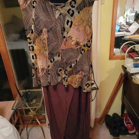 DIAMOND WEAR Floor Length Maxi Pencil Skirt & Sleeveless Top Brown Tones Med - Picture 2 of 13